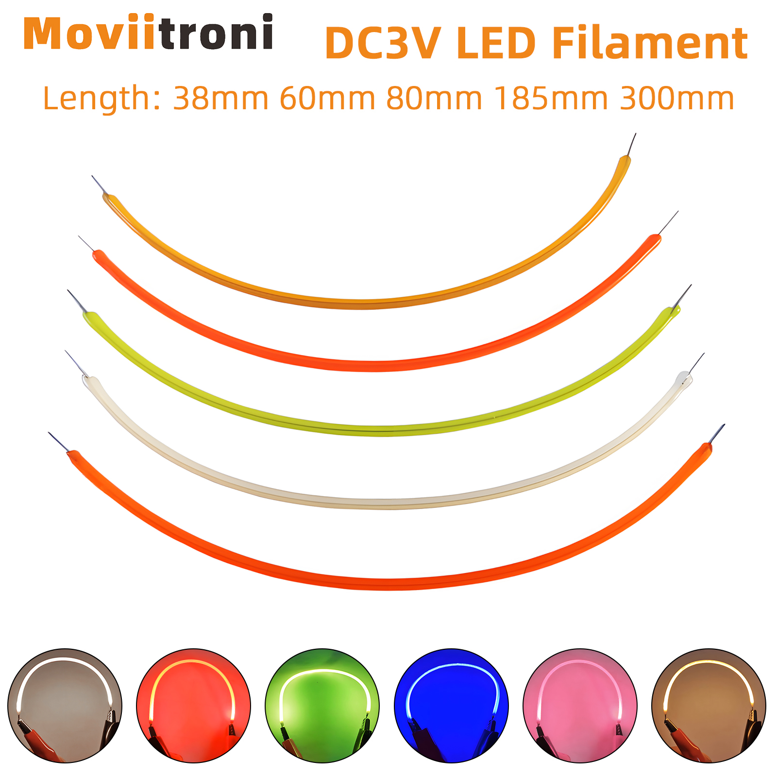 1Pcs DC 3V LED Filament Flexible 38/60/80/185/300mm Edison Bulb Lamp Part 2200K COB LED Bulb Diode Decorative DIY Incandescent