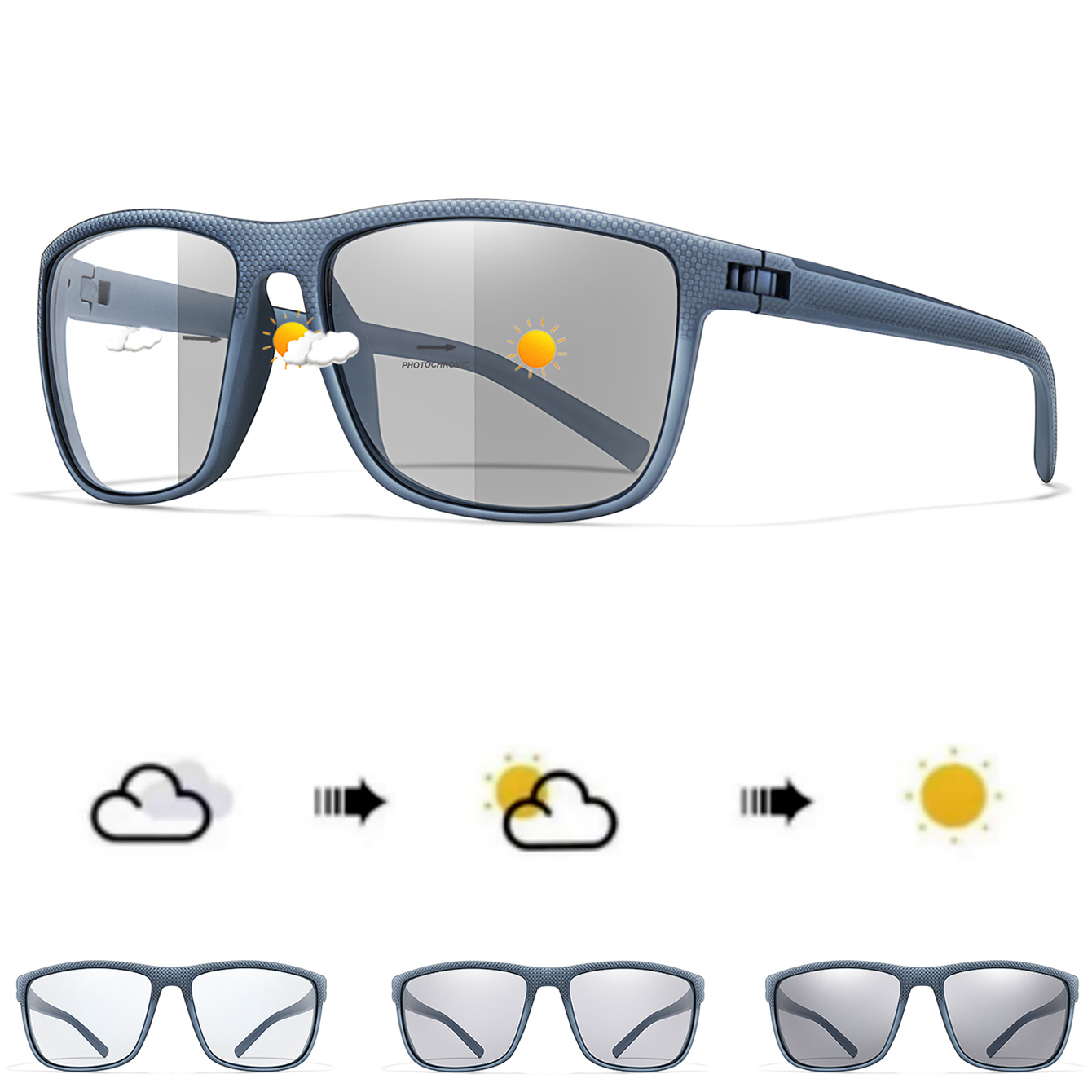 Classic Photochromic Goggles Cycling Sports Sunglasses Square Shades For Men Women Outdoor Running Hiking Baseball Glasses