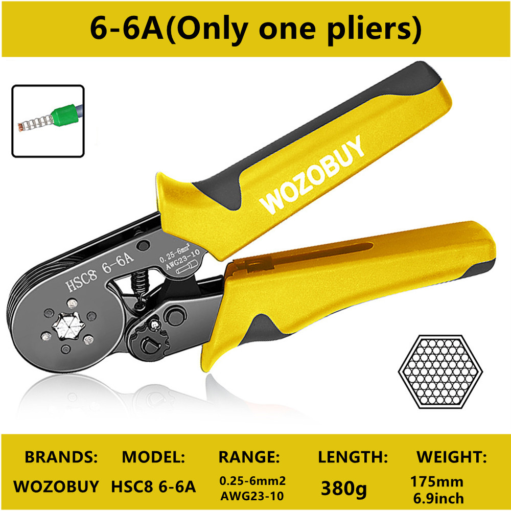 Ferrule Crimping Tool Kit, HSC8 6-6A/6-4A Self-Adjusting Crimping Pliers+Stripper | Square & Hexagonal Crimper for Terminal. 