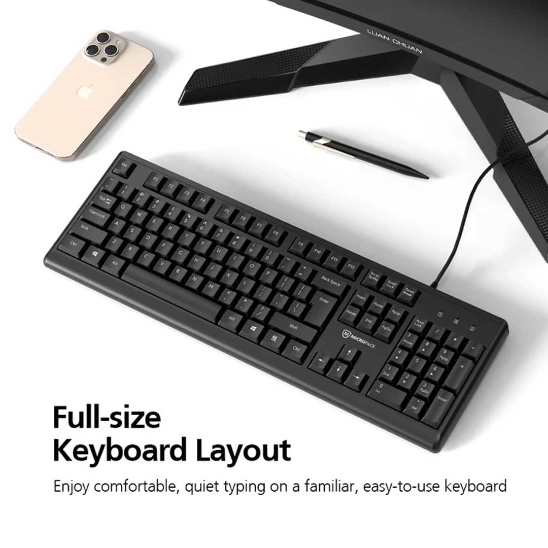 MicroPack KM-2005 Wired Mouse and Keyboard Combo - Black. 