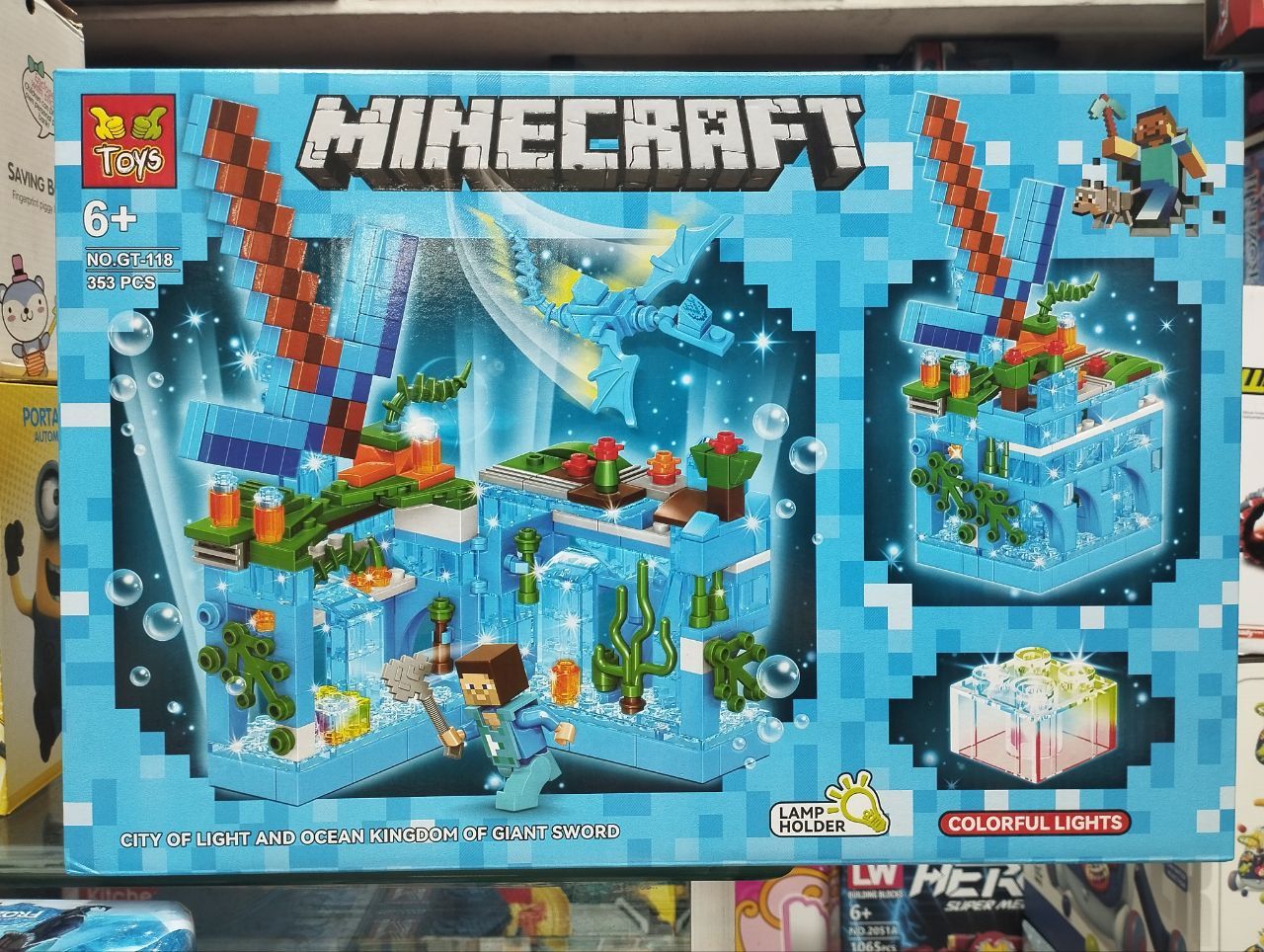 353 Pcs Constructor Minecraft Colorful Lights Underwater Castle Toy. 