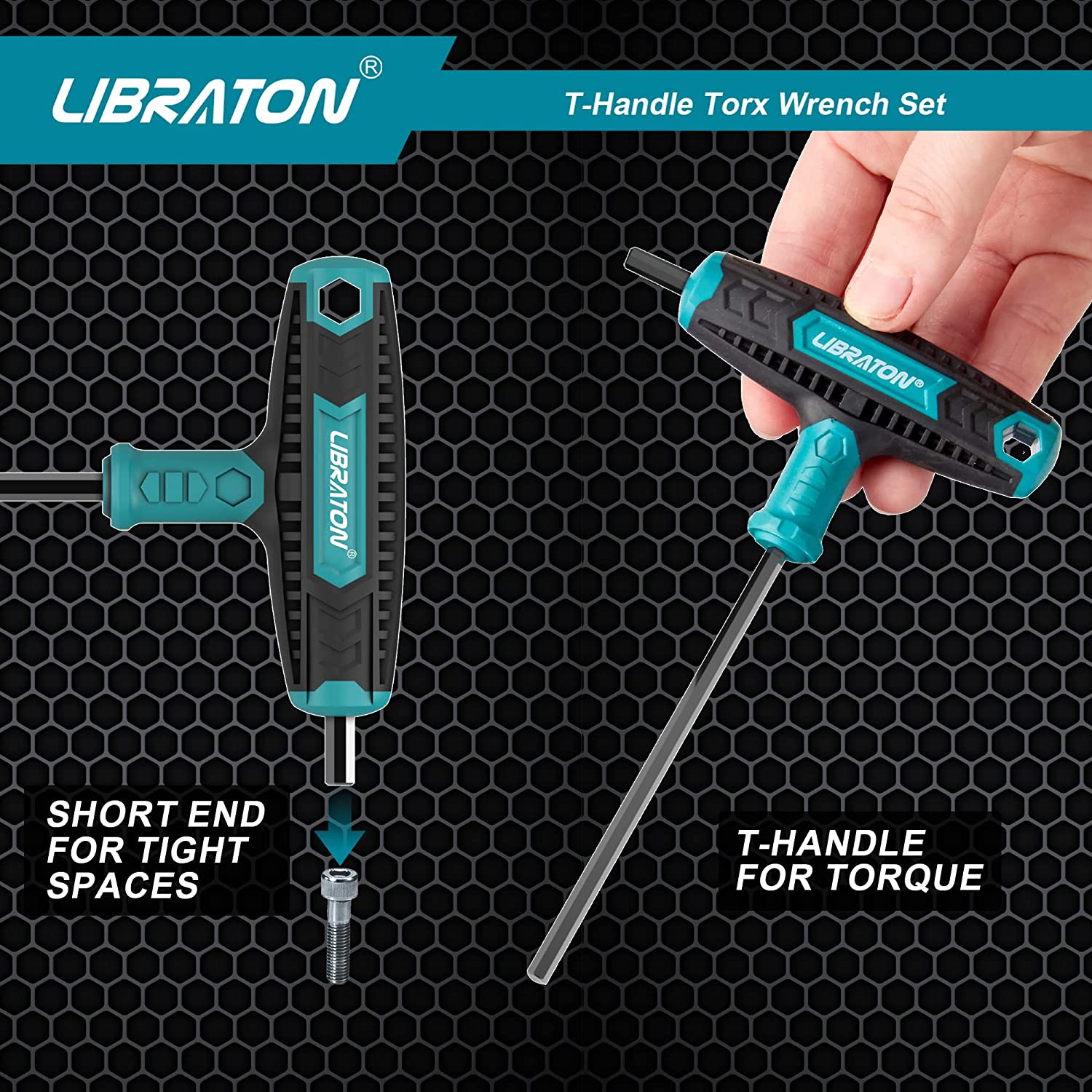 Libraton 7Pcs T-Handle Torx Key Set T Handle Wrench Set, Two-tip Design, T10-T40, Suitable for Torx Screws Auto Bike Repair Tool. 