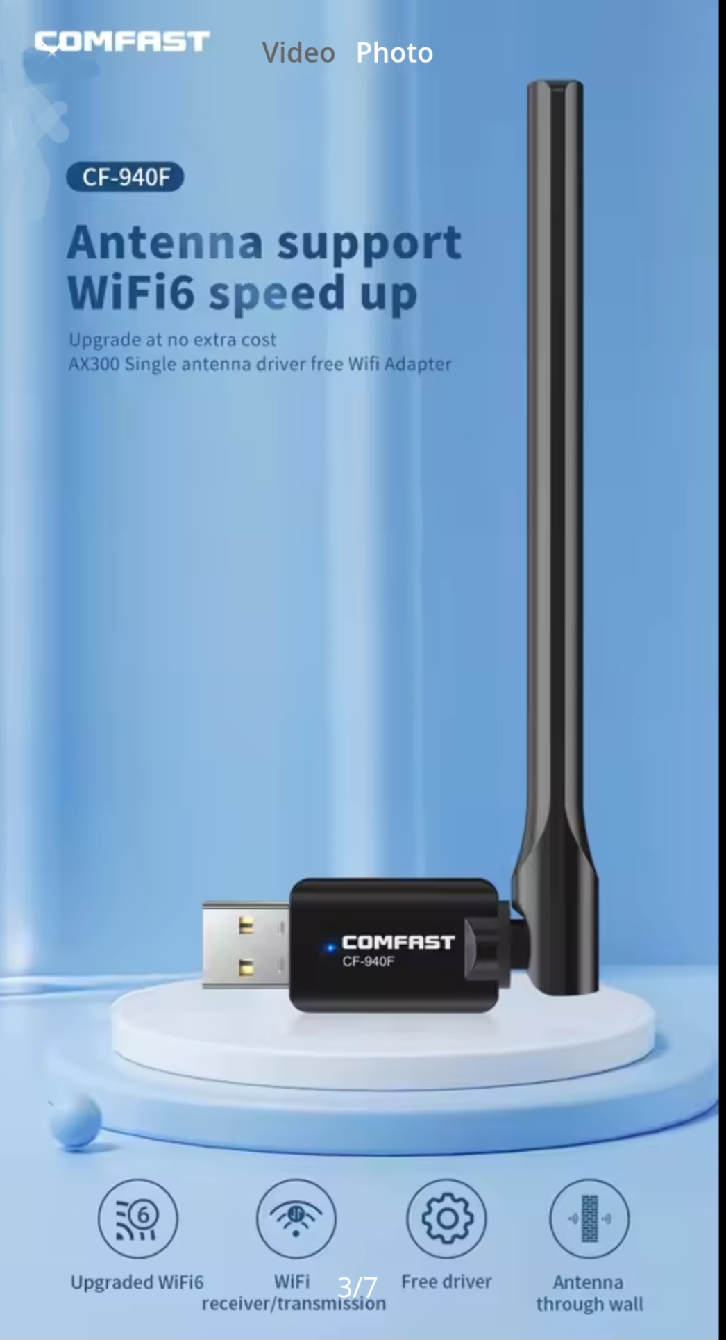 COMFAST WiFi 6 Adapter 2.4G WiFi Card 3dBi Antenna Wifi6 USB Dongle AX300 802.11ax Wireless WiFi Receiver PC Laptop Driver Free. 