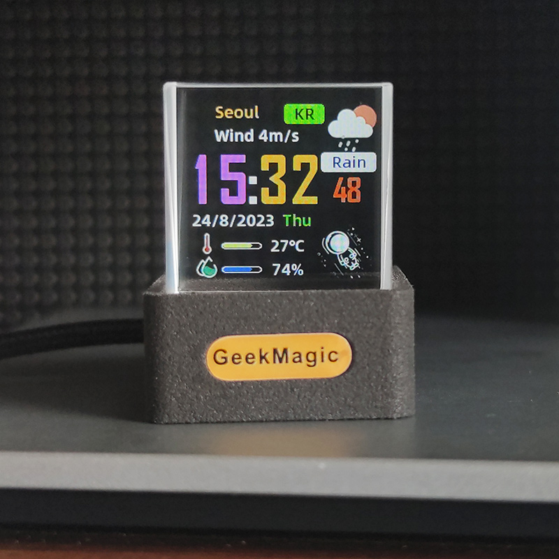 GeekMagic GIFTV Crystal Holographic Desktop Decoration Smart Weather Station Digital Clock with GIF Animations and Image Album. 