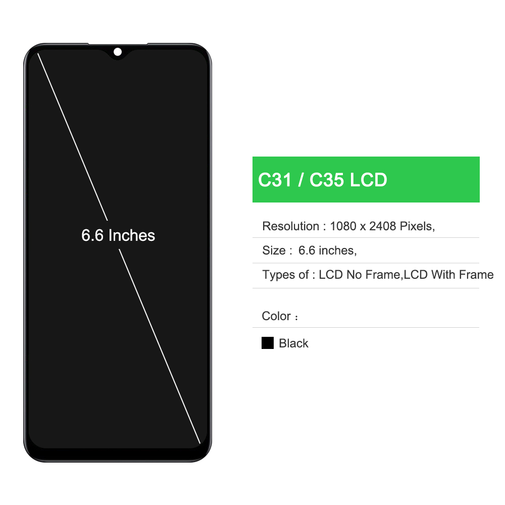 6.6" Screen For OPPO Realme C35 LCD RMX3511 LCD Display Screen Touch Panel Digitizer For Realme C31 LCD Frame RMX3501 Display. 