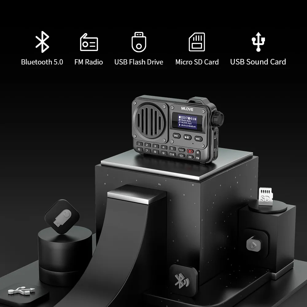 MLOVE BV800 Super-Portable Bluetooth Speaker with FM Radio,LCD Screen Display, Antenna, AUX Input, USB Disk, TF Card, MP3 Player. 