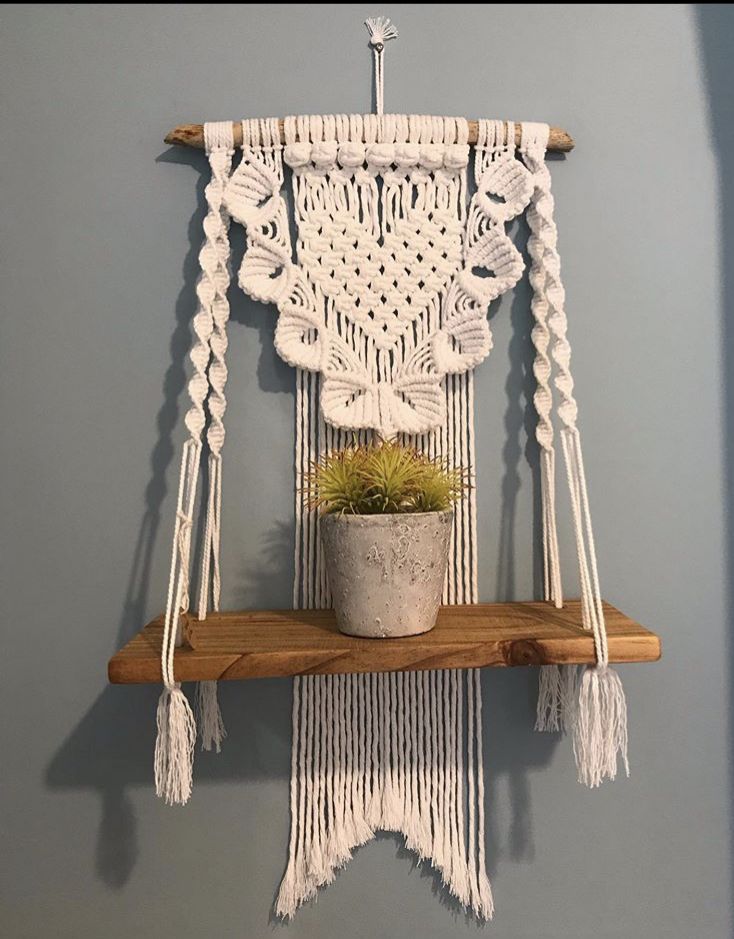 Macrame wall hanging shelf