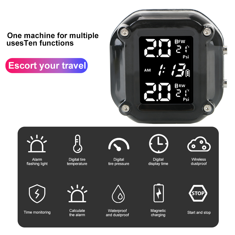 Motorcycle TPMS 2 Sensors Tire Pressure Monitoring System Tyre Tester Test Diagnostic Tools Bike Motorbike Accessories Electrics. 