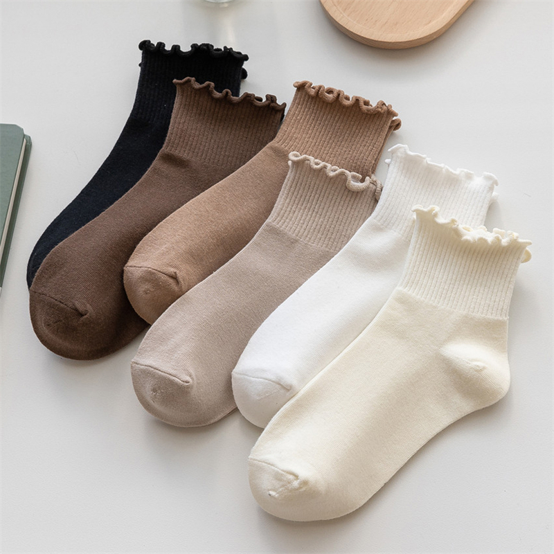Socks For Women Cute New Summer Japanese Style Breathable Girls Short Socks Kawaii Solid Color Frilly Ruffle Socks Casual Sweet