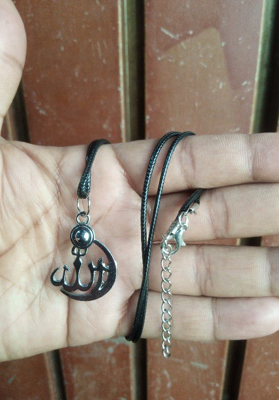 Allah Name Locket for Men /Women With Black Chain - Silver-1 ps