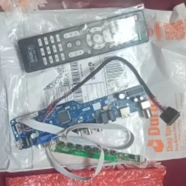 Universal LCD TV Controller Driver Board + 1CH 6bit 40Pin LVDS Cable + 7 IR Key Board Combo for 1366x768 Pixel Panel Replace T.V56 DS-V59. 