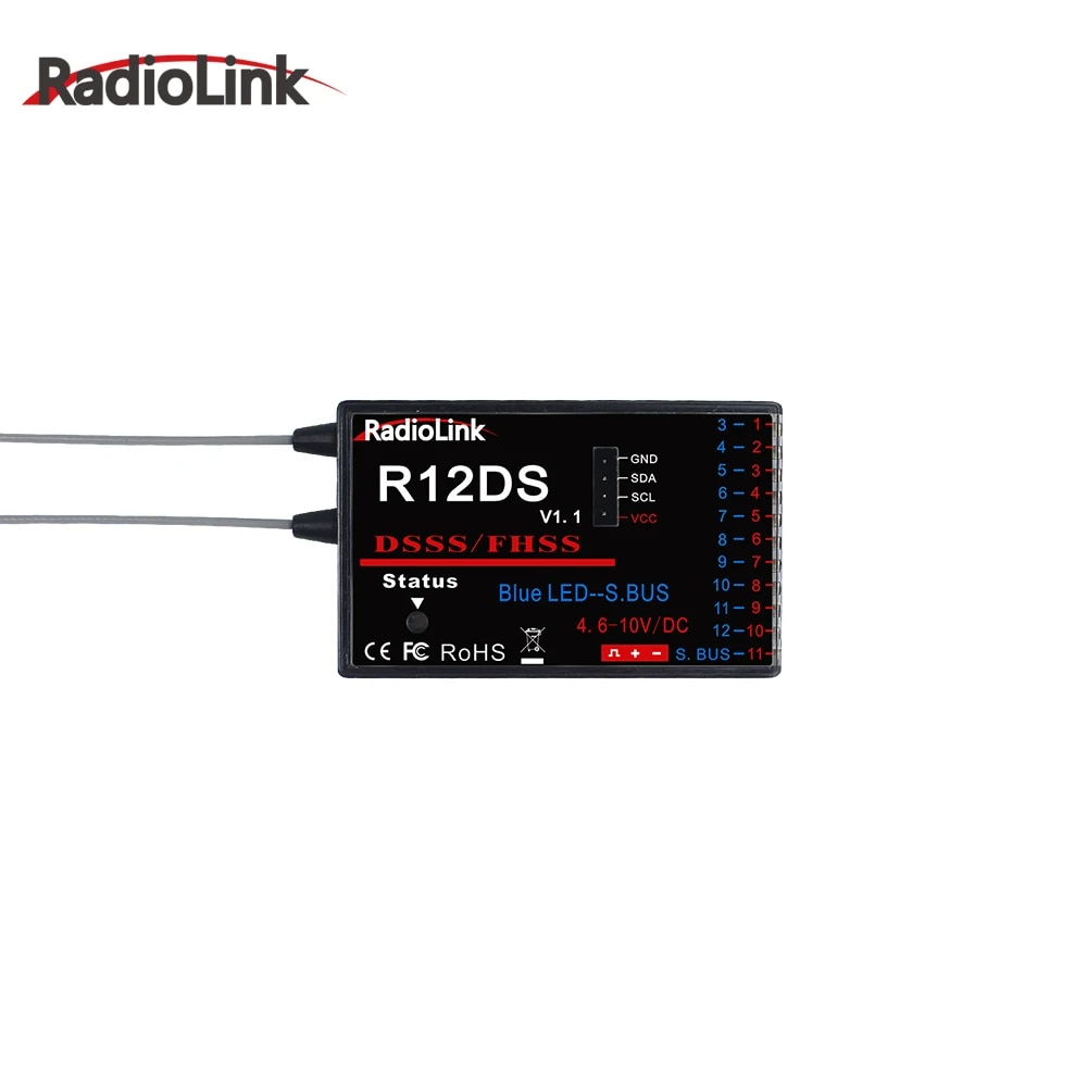 Original Radiolink R12DSM R12DS R9DS R6DSM R6DS RC Receiver 2.4GHZ Work with Transmitter AT9/AT9S/AT9S Pro/AT10/AT10 II Airplane. 
