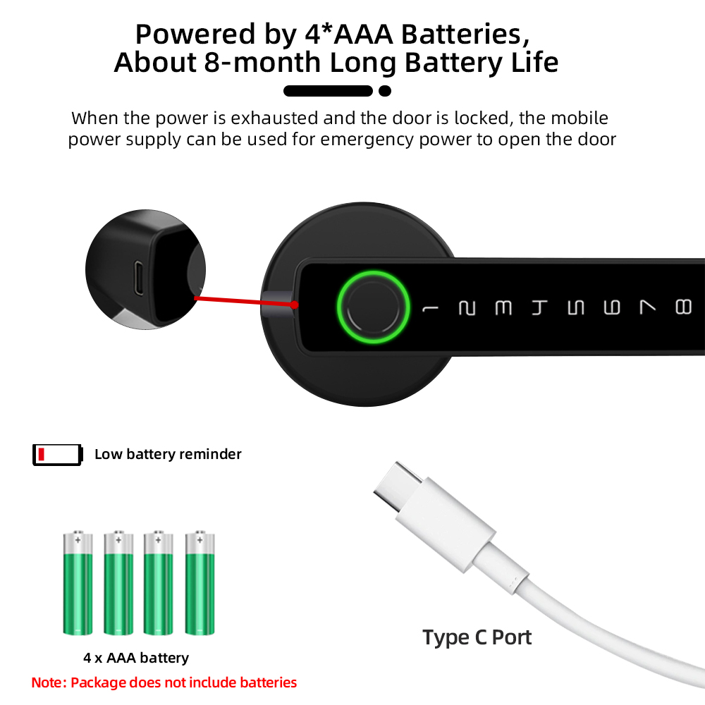 RAYKUBE M5 Tuya BLE Fingerprint Door Lock Digital Electronic Lock with Password/Key/IC Card/ Smartlife/ Tuya APP Unlock. 