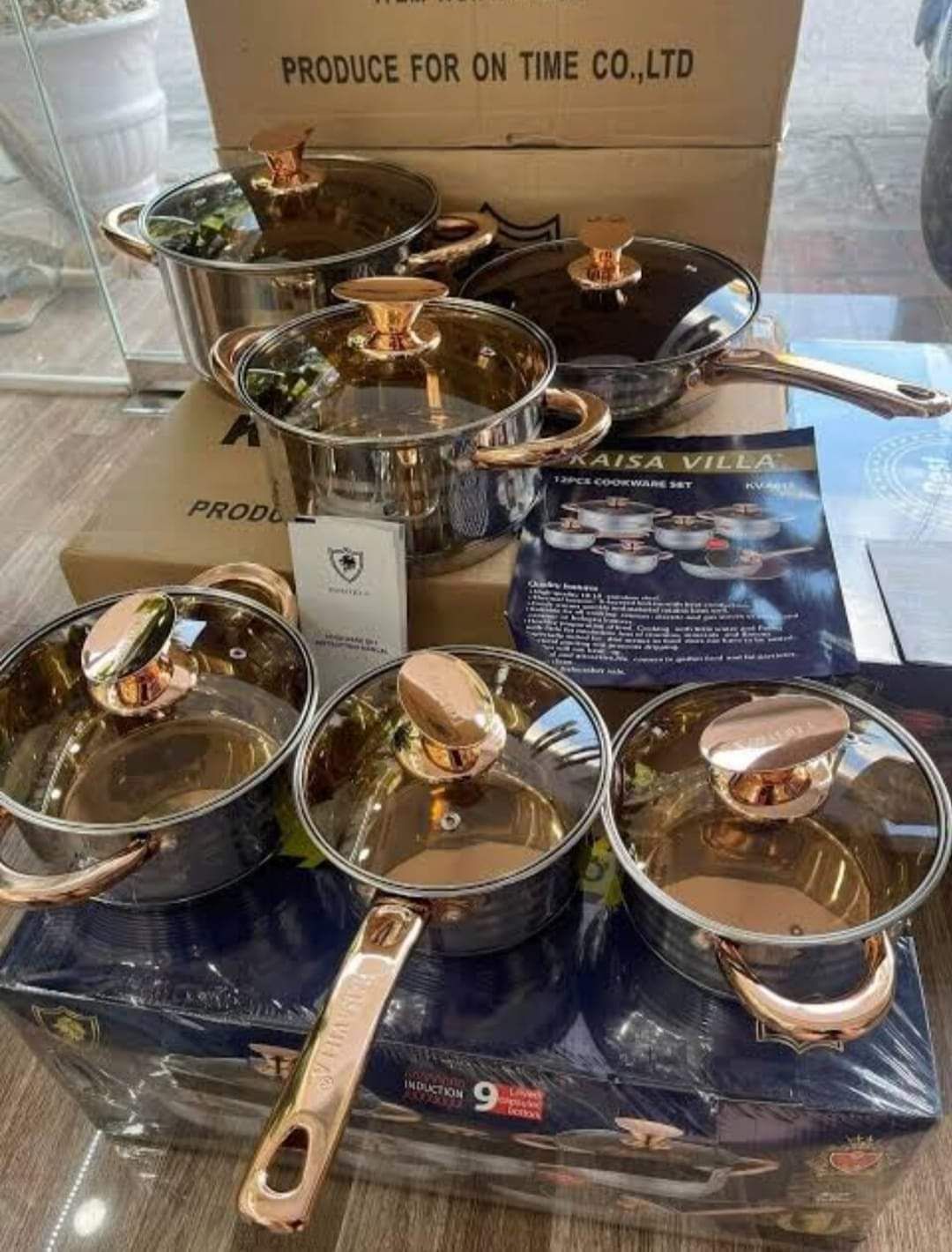 Kaisa villa 9 layer steel kaisa villa induction cookware set. 