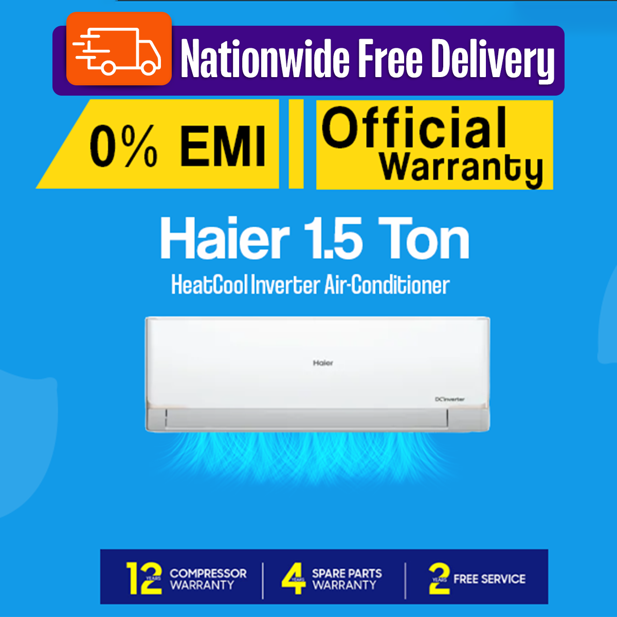 Haier 1.6 Ton HeatCool Inverter Voice Control AC - (HSU-19HeatCool:(INV)(Wifi)(3DF)) with Free Delivery