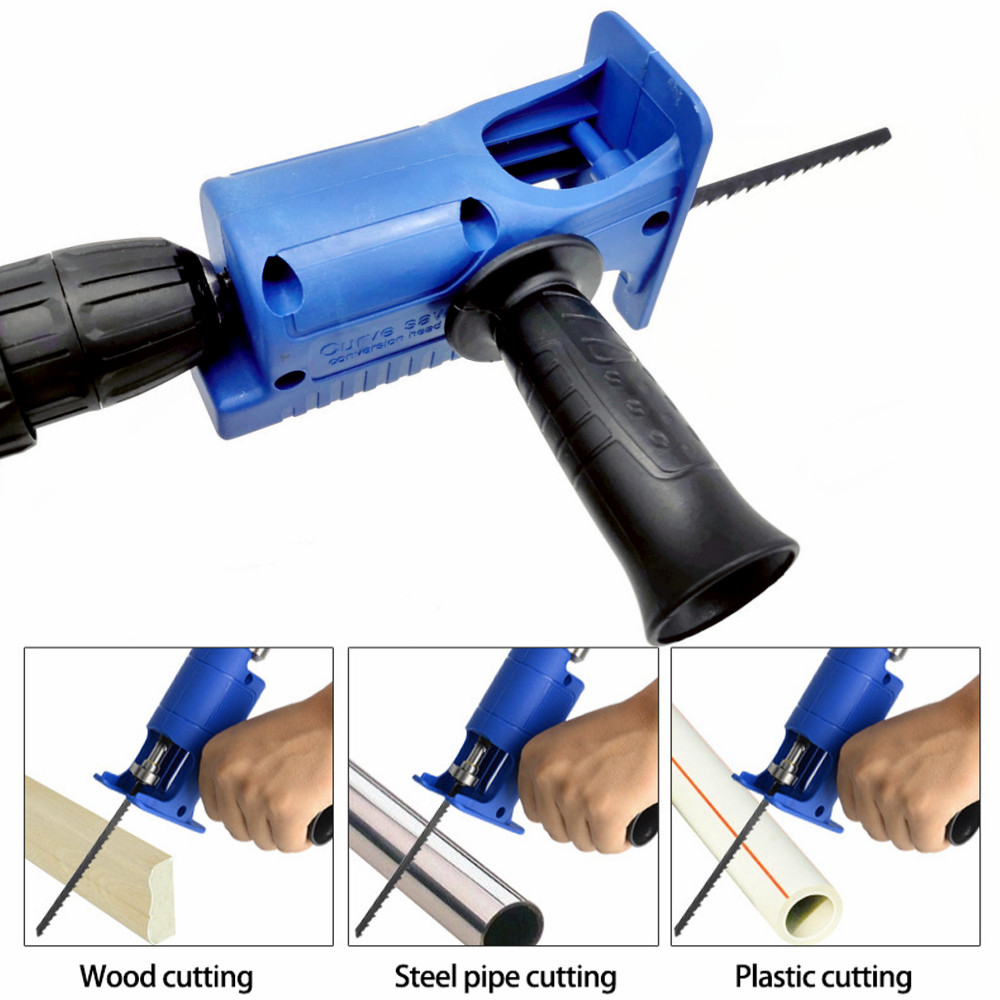 Portable Reciprocating Saw Adapter Electric Drill Modified Electric JigSaw Power Tool Wood Cutter Machine Attachment with Blades. 