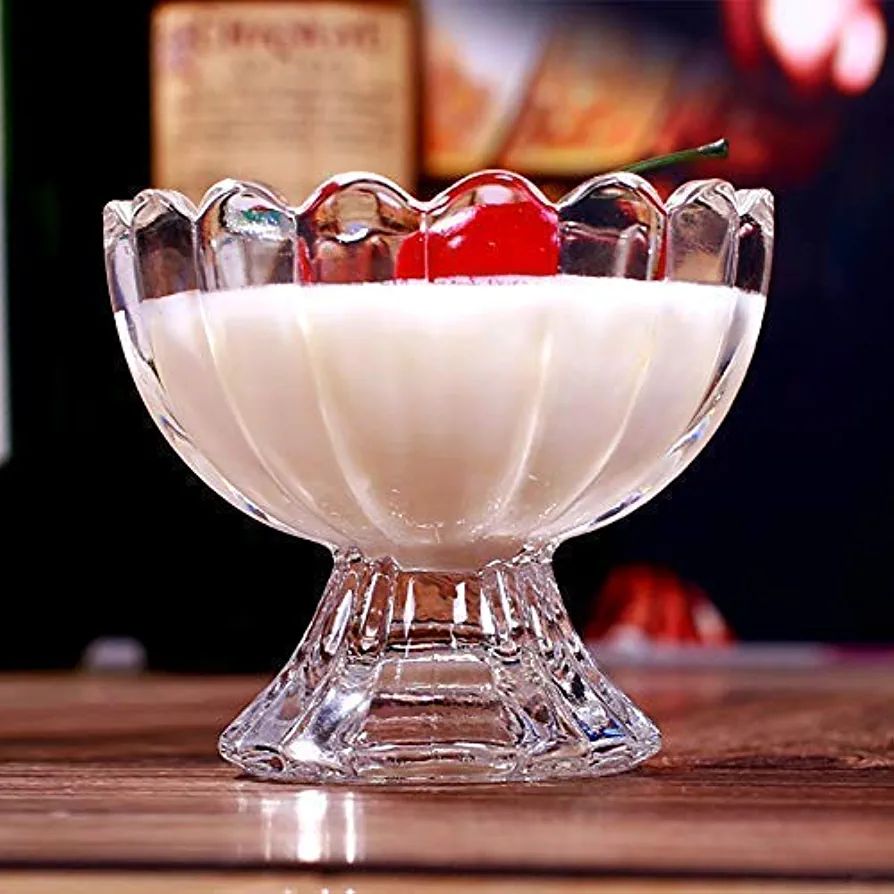 Crystal Clear Dessert Bowls Round Solid Glass Ice Cream Bowl Glass Ice Cream Bowls, Classic Salad Dessert Serving Bowls, Tableware Set of 6 120ml. 