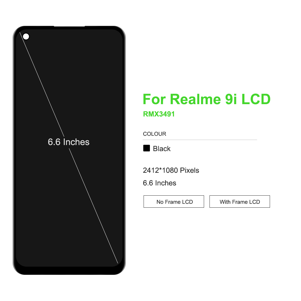 6.6" For Oppo Realme 8i RMX3151 LCD Display Touch Screen with Frame, For Realme 9i RMX3491 Display Replacement. 
