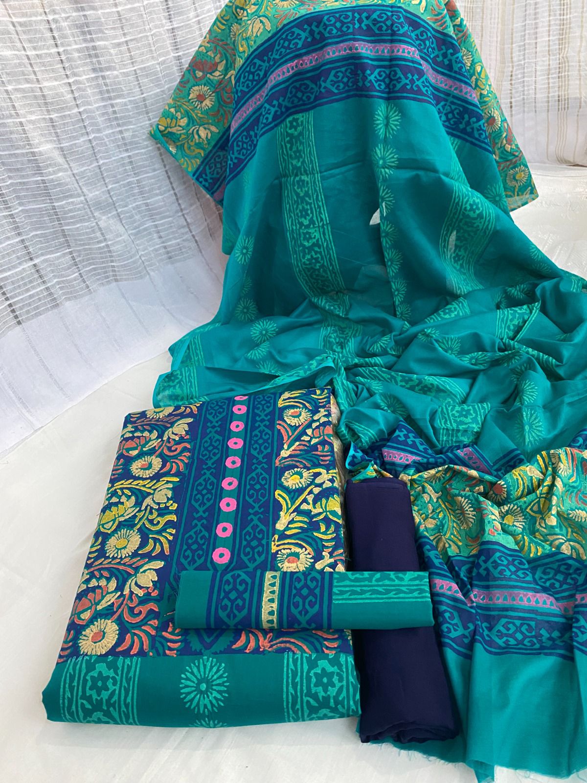 block batik dress design Irish Presents Block Batik Cotton Fabric Salwar Kameez