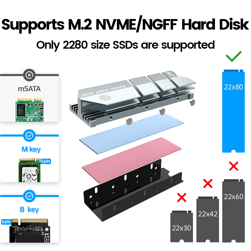 JEYI SSD Cooling M.2 Heatsink NVME Heat sink NGFF M.2 2280 Aluminum Cooler Thermal Conductivity Silicon Wafer Cooling. 