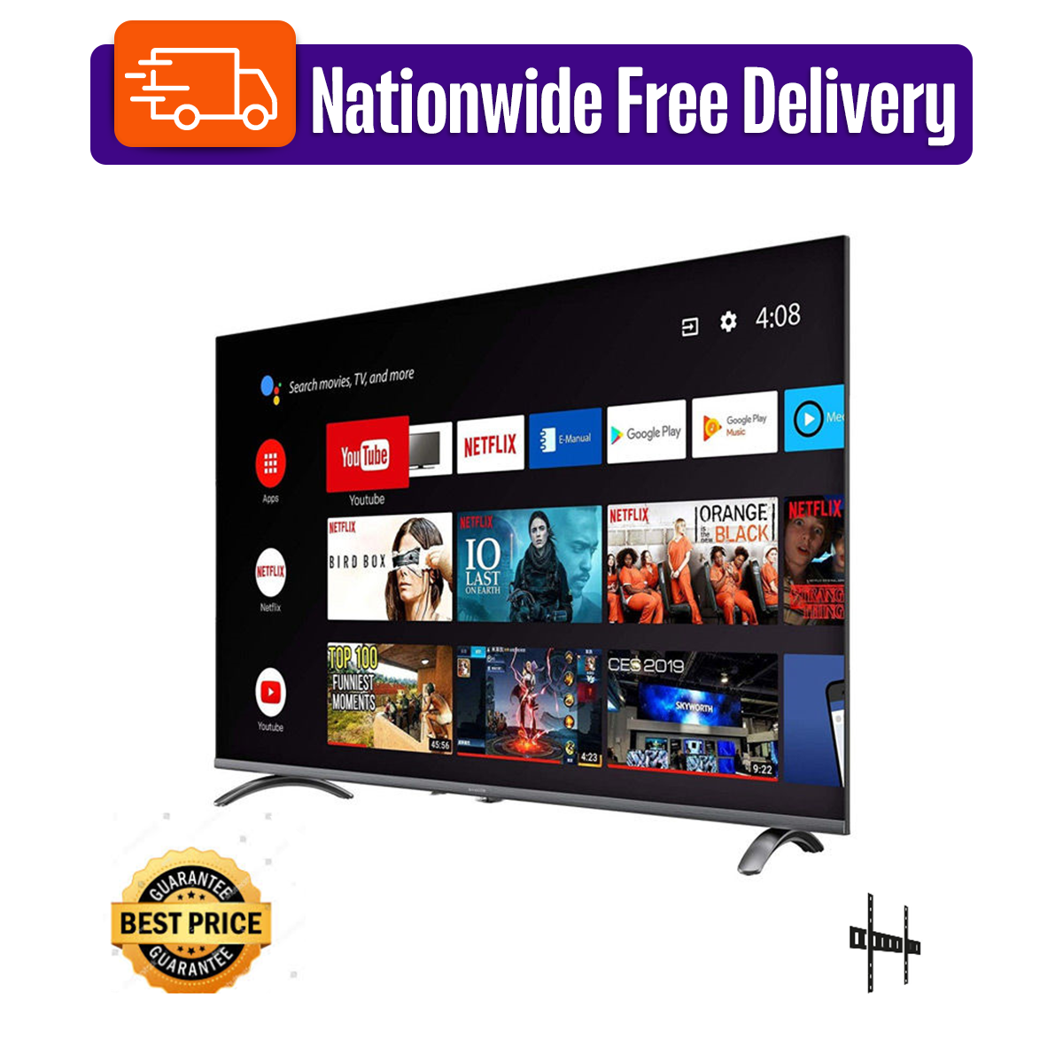Sony Plus 43'' 4K Supported Android Smart Television Wi-Fi Hd Led TV 4K Supported RAM 2GB ROM 16GB Android version 12.0 Built-In with Free Delivery
