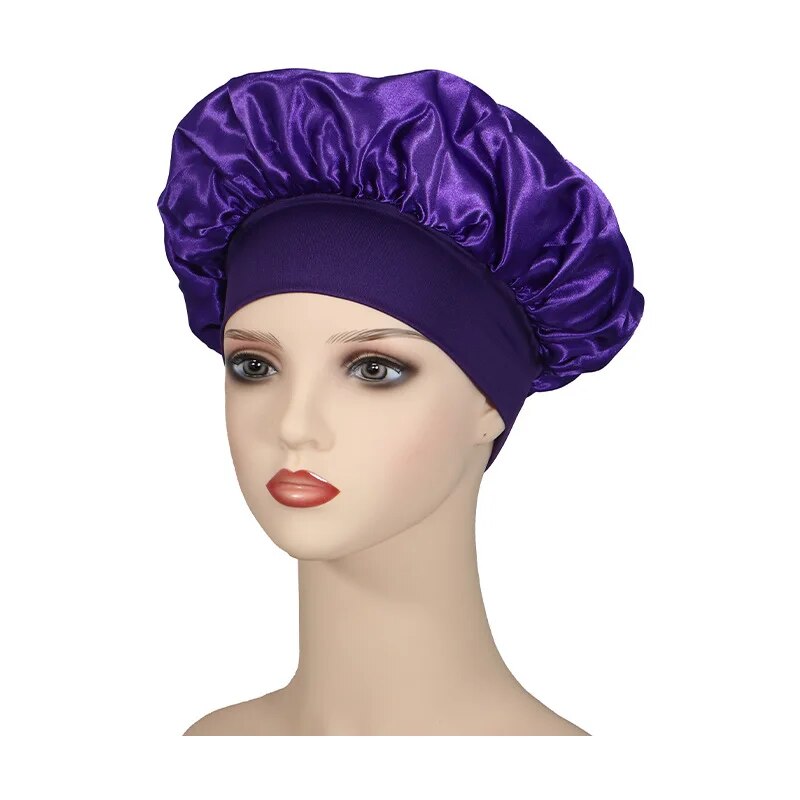 Women's Wide Brim Nightcap Silk Bonnet Hair Wrap for Sleeping Sleep Cap With Elastic Soft Band Sleep Cap With Elastic Soft Band. 