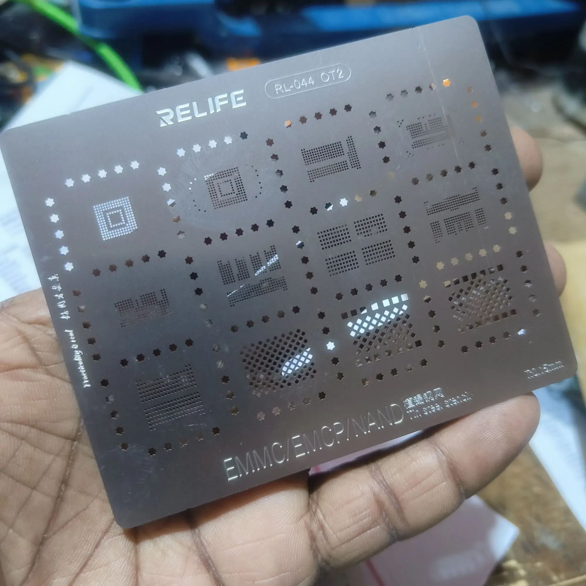 Relife RL-044 OT2 BGA IC Reballing Stencil For Android Nand Flash EMMC EMCP UFS LPDDR PCIE BGA162 BGA153 BGA169 BGA221 BGA186 BGA297 BGA254 BGA178 BGA200 BGA110 BGA60 BGA70 similar EMMC:1 EMMC:2 EMMC:3. 