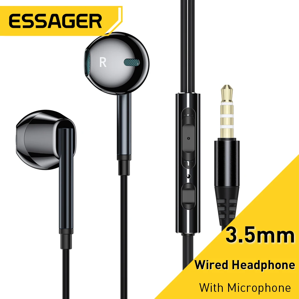 Essager 3.5mm In Ear Wired Headphone With Microphone For  Redmi  Computer PC Tablets Smartphone Headset Earphone