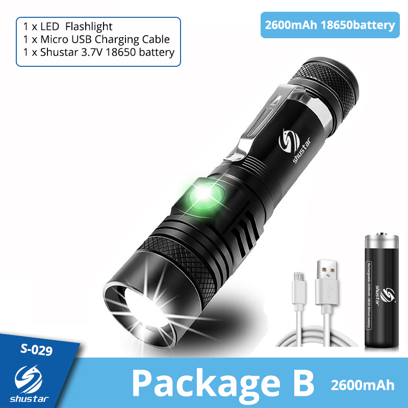 Ultra Bright LED Flashlight With XP-L V6 LED lamp beads Waterproof Torch Zoomable 4 lighting modes Multi-function USB charging. 