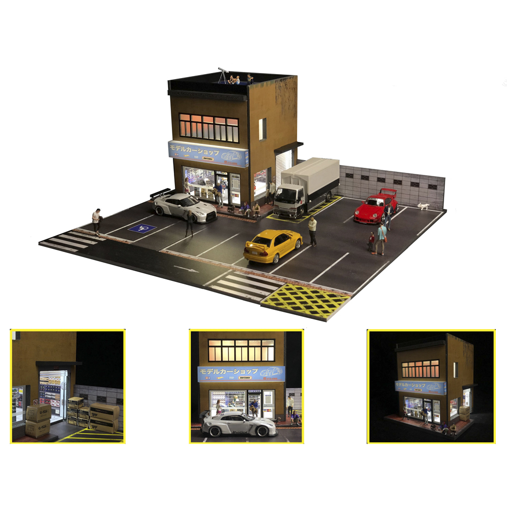 1:64 G FANS Car Garage Diorama Model With LED Lights Parking Lots City DIY Model Sets Can Be Combined with Cities. 