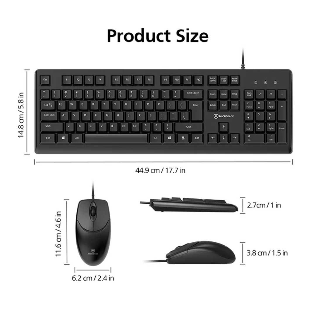 MicroPack KM-2005 Wired Mouse and Keyboard Combo - Black. 
