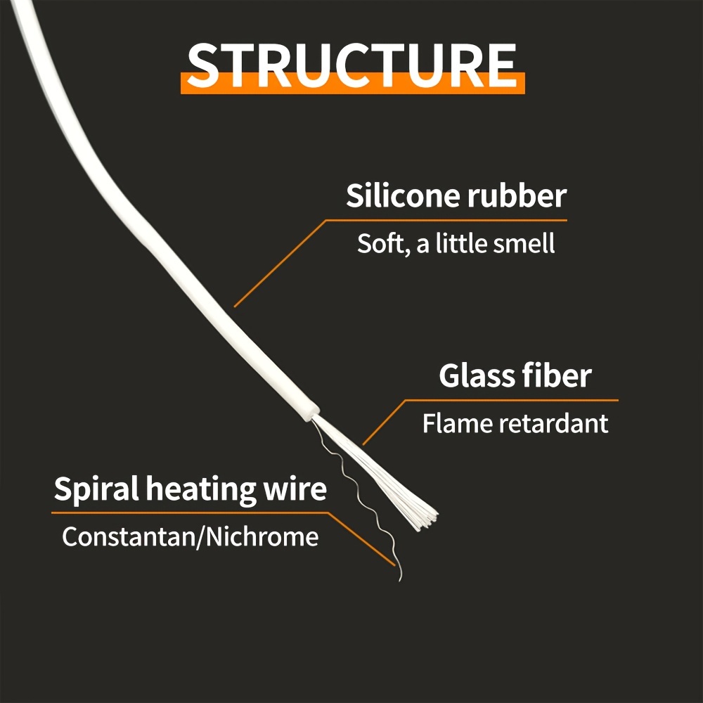 12V Silicone Rubber Low-voltage Heating Wire with Cold Wire Do Joint for Car Seats/Electric Blankets/Heating Pads/Floor Mat. 