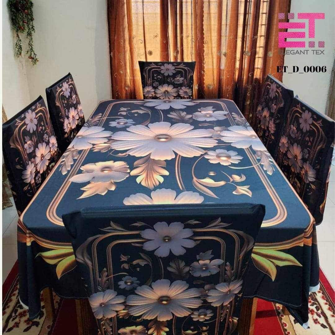 3D digital print dining table cloth and matching 6 Chair cover full 7 pc set