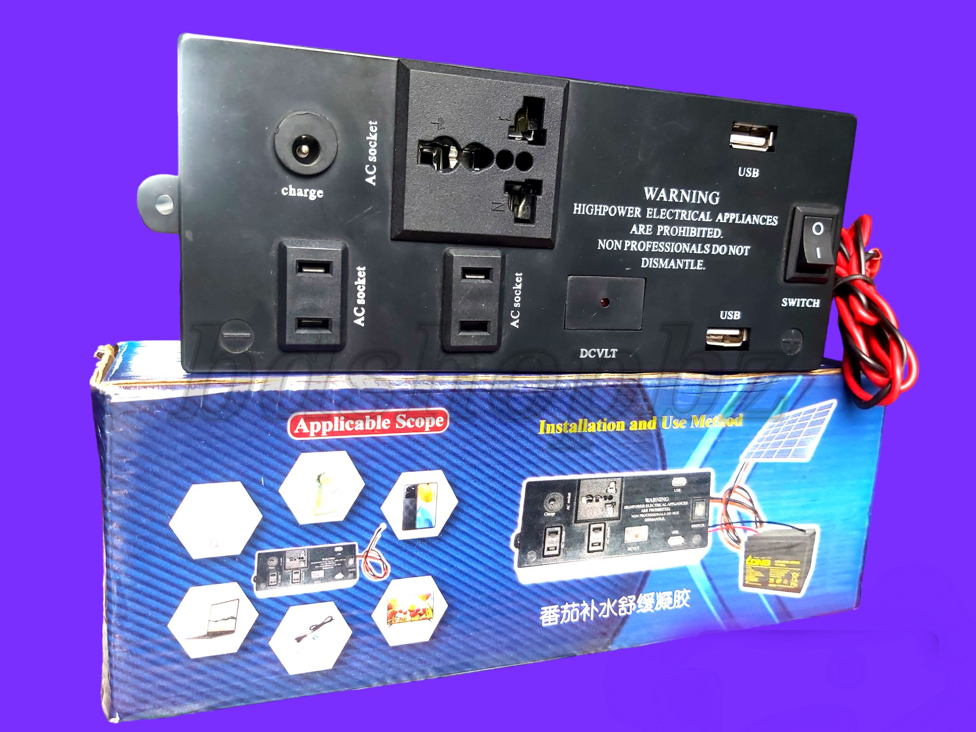 Samcon 12v/24v dc to ac Converter Gang Box 3 in Built USB Ports. dc to ac Converter Inverter Solar for Multiple Application