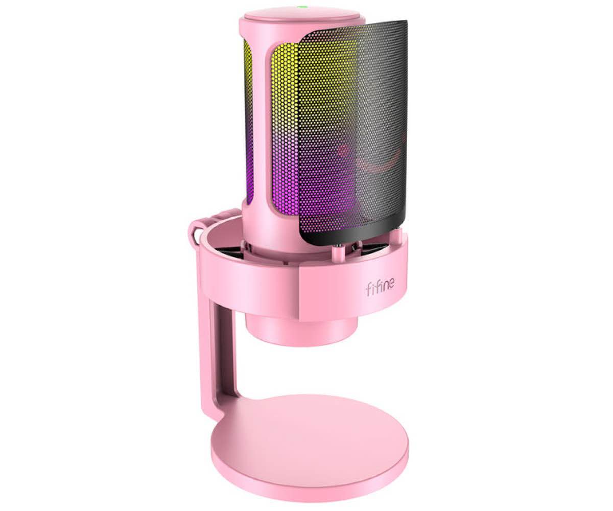 FIFINE AmpliGame A8 Gaming Microphone, USB PC Mic for Streaming, Podcasts, Recording, Condenser Computer Desktop Mic on Mac/PS4/PS5, with RGB Control, Mute Touch, Headphone Jack, Pop Filter, Stand. 