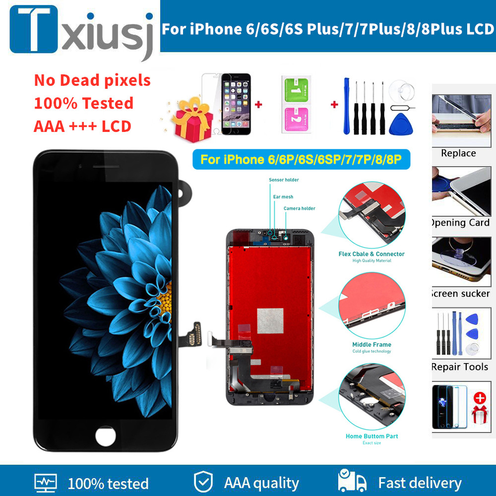 AAA+++Quality Display For iPhone 4 6 6S LCD Screen With 3D Touch Screen Digitizer Assembly For iphone 6 Plus 6S 7 8 Plus Display. 