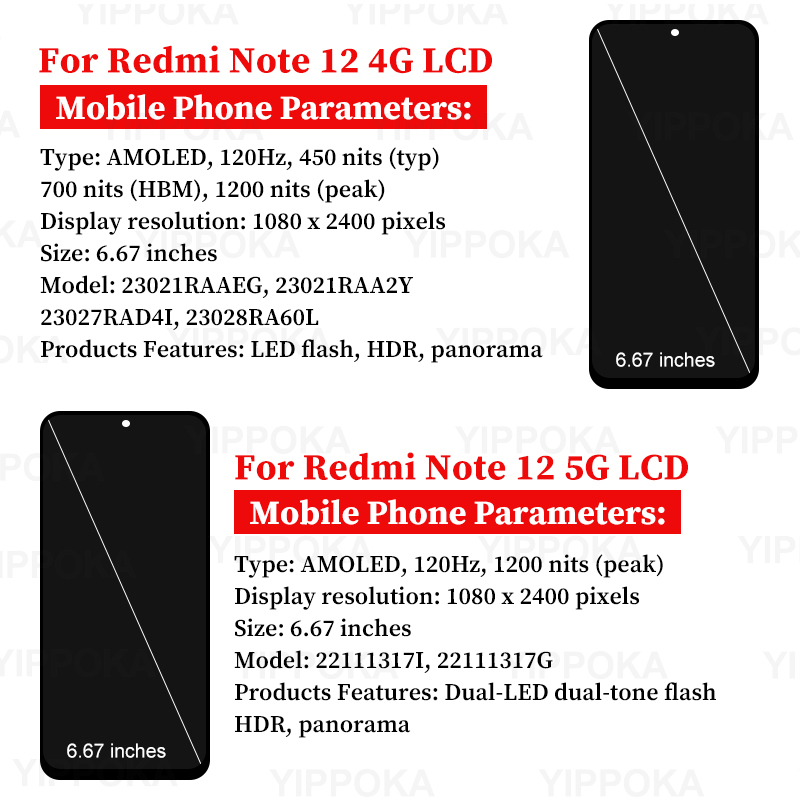 Choice For Xiaomi Redmi Note 12 4G LCD Display Touch Screen Digitizer Assembly For Redmi Note 12 5G 22111317I 22111317G Replace. 
