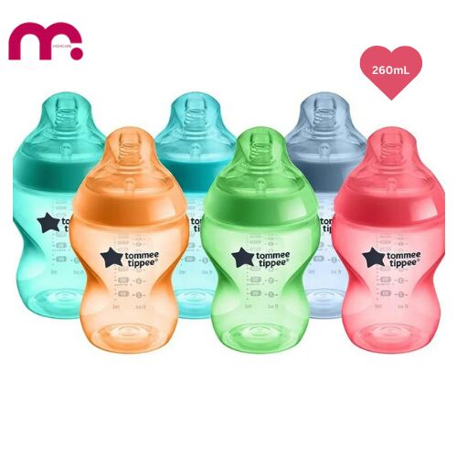 Tommee Tippee Closer to Nature Fiesta Baby Feeding Bottles, Anti-Colic, Slow Flow, BPA-Free - 260mL, Multi-colored, single