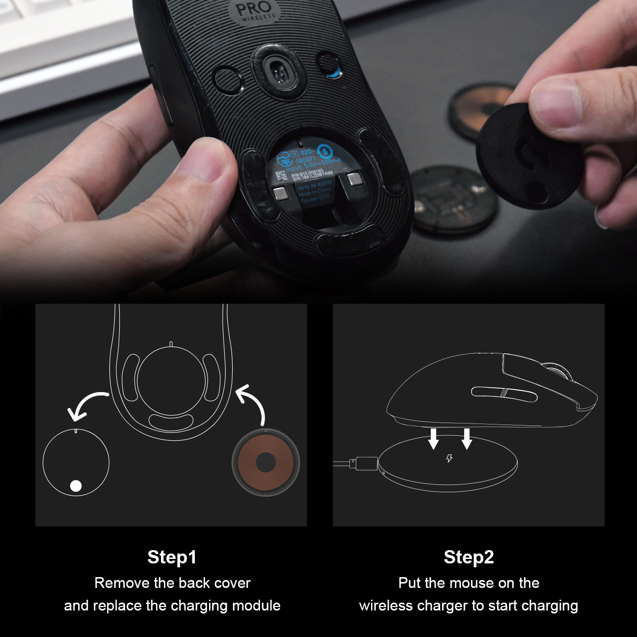 For Logitech Mouse Wireless Charging QI Module Base for Logi G502 G703 G903 G Pro X GPW Wireless Charger Mouse Accessories. 
