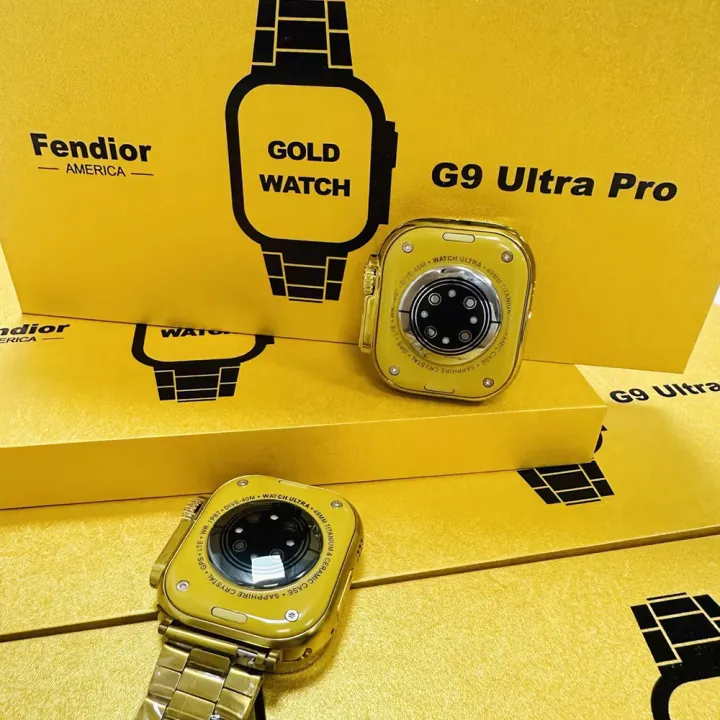 G9 Ultra Pro Gold Smart Watch with 2 Straps Men Ultra Series 9 NFC Bluetooth Call Watch for IOS&Android Phone. 