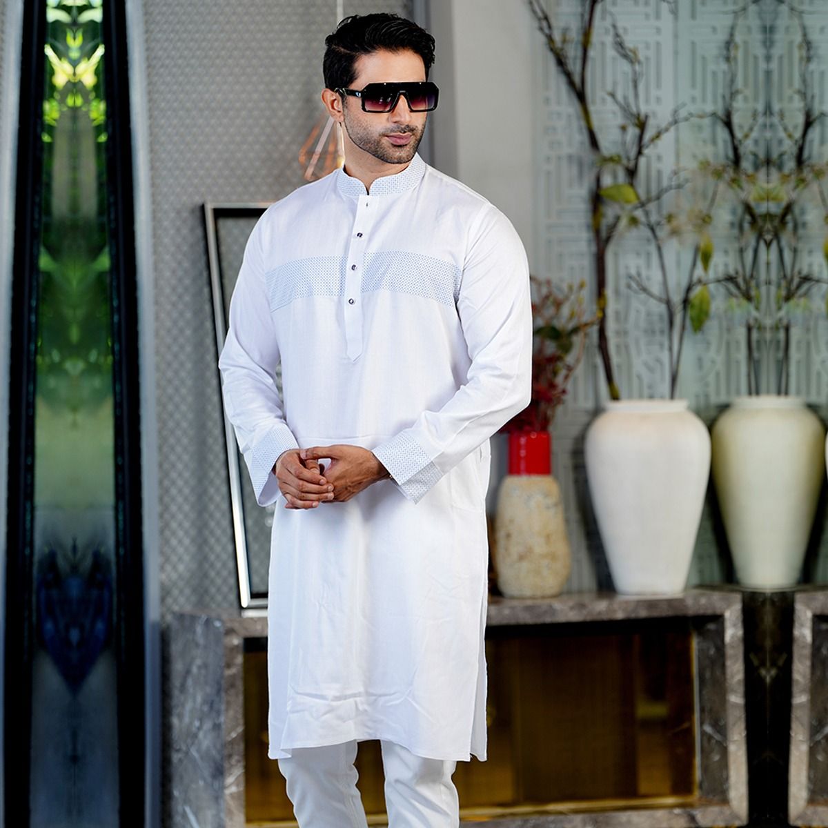 Premium Soft Cotton Exclusive New Panjabi for Men White Stylish Design