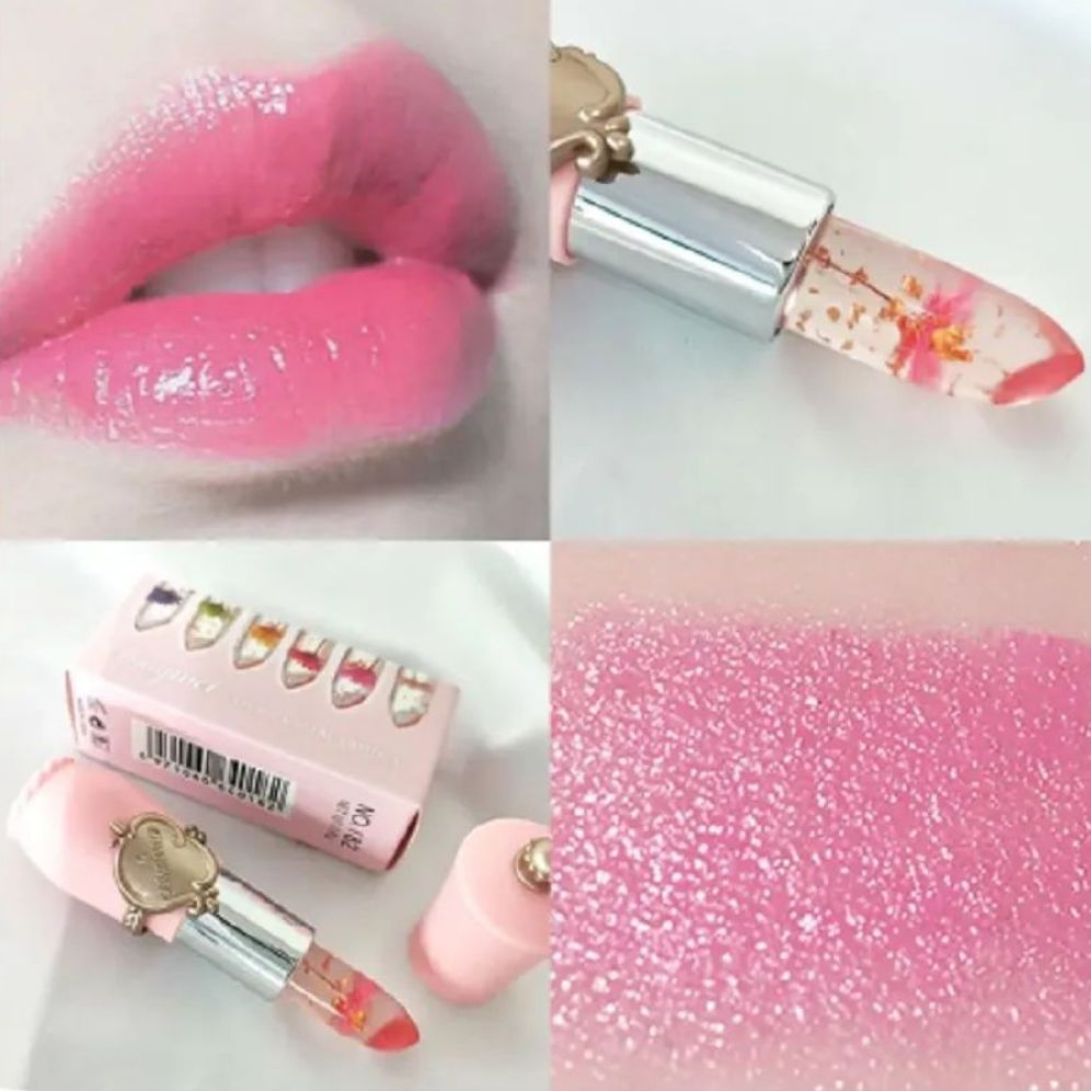 Temperature Color Change with Flower Inside Jelly LipBalm Moisturize Pink Lips Transparemt Lipstick