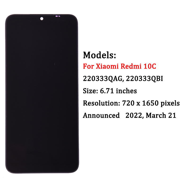 6.71'' For Xiaomi Redmi 10C Display LCD Touch Screen Digitizer 220333QAG, 220333QBI Replacement Phone Parts Assembly. 