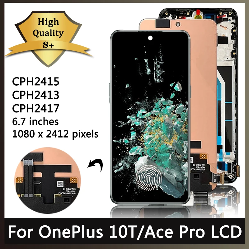 6.7" Original AMOLED For OnePlus 10T CPH2415 LCD Screen Display+Touch Panel Digitizer For OnePlus Ace Pro PGP110 LCD Frame