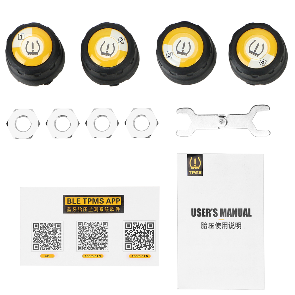 LEEPEE Bluetooth 4.0 5.0 Alarm Tire Pressure Sensors Android iOS BLE Tester Car TPMS Universal Tyre Pressure Monitoring System. 