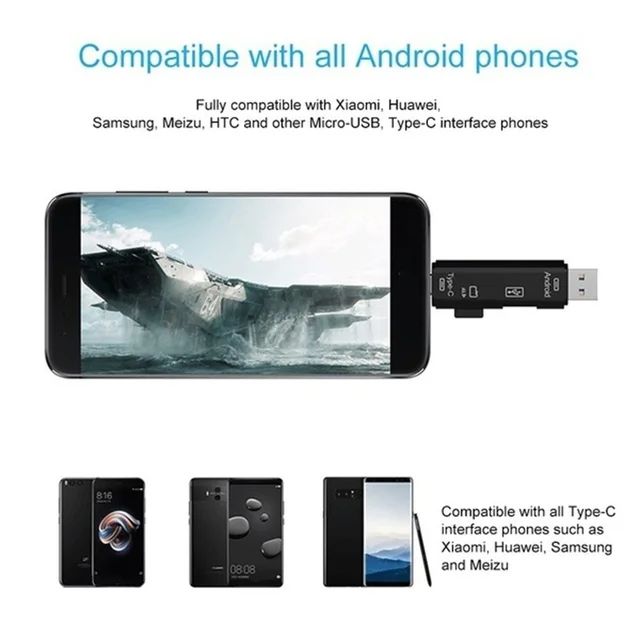 5 in 1 Multifunction Converter OTG Usb 2.0 Type C/Usb /Micro Usb/Tf/SD Memory Card Reader OTG Card Reader Adapter Mobile Phone Accessories. 