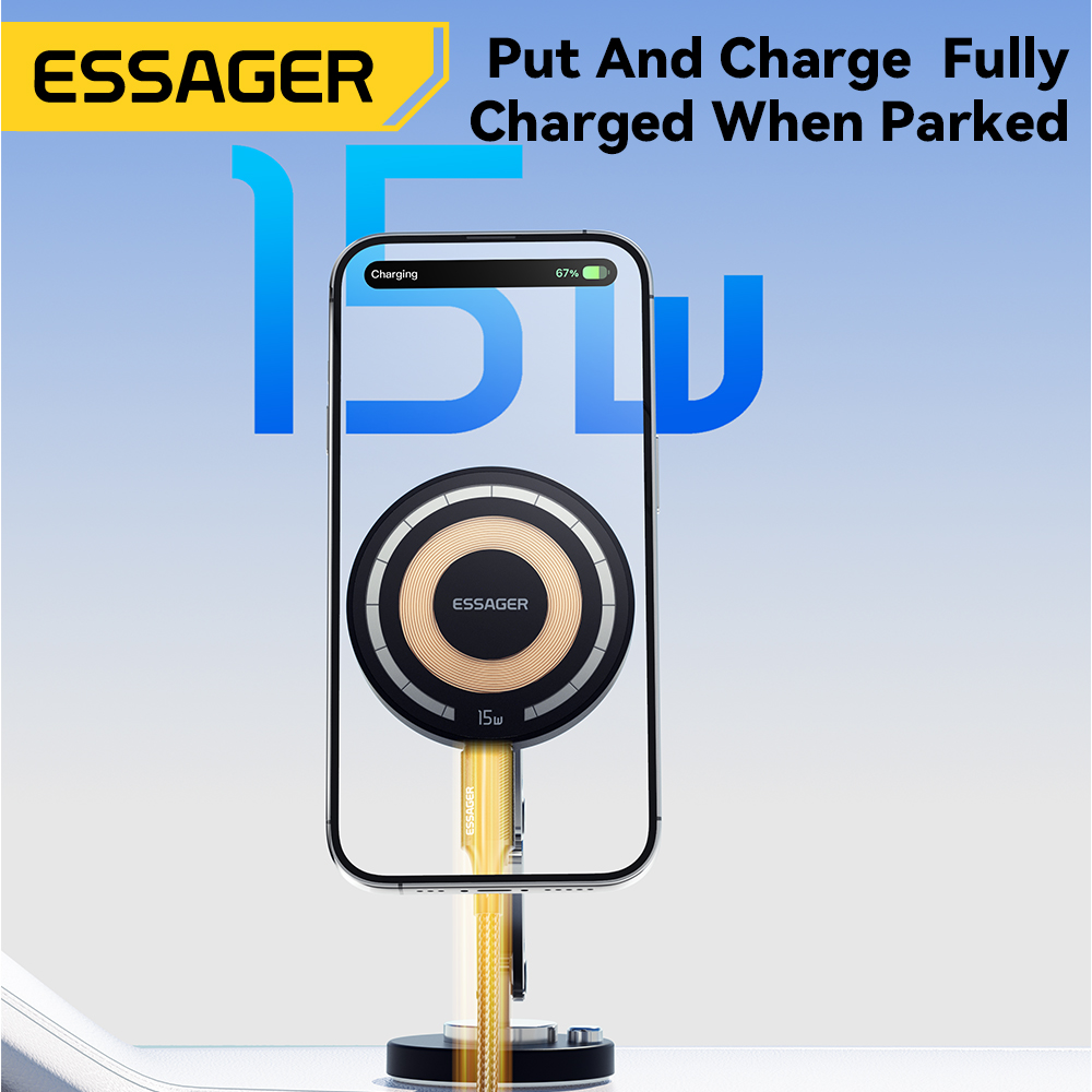 Essager Magnetic Wireless Charger Car Phone Holder 15W Fast Charging Easy Paste Mount Stand For Magsafe iPhone 15 14 13 Pro Max. 