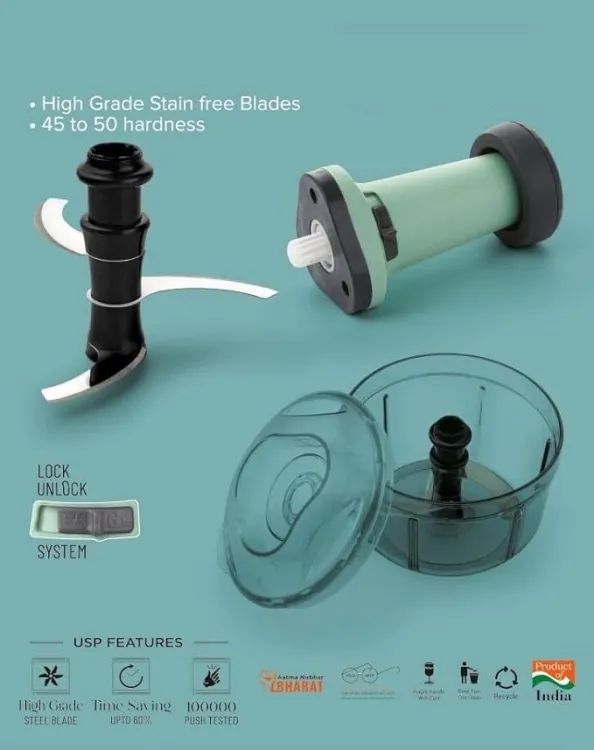 Manual Push Chopper 800ml for Vegetable & Fruit Cutting, Strong ABS Material for Long Duration (Multi Color). 