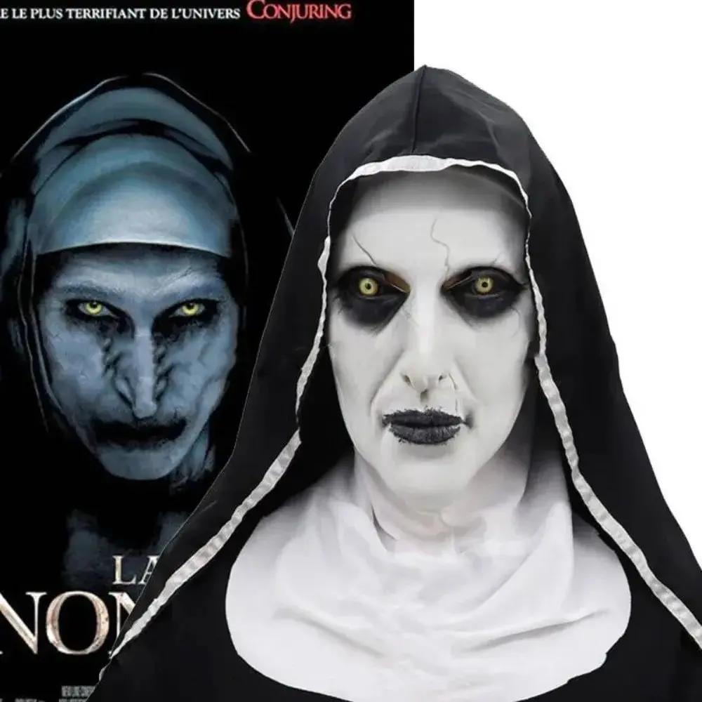 Horror Nun Latex Mask with Head Scarf Cosplay Costume Headgear Halloween  Fancy Dress Party Carnival Scary Ghost Nun Mask