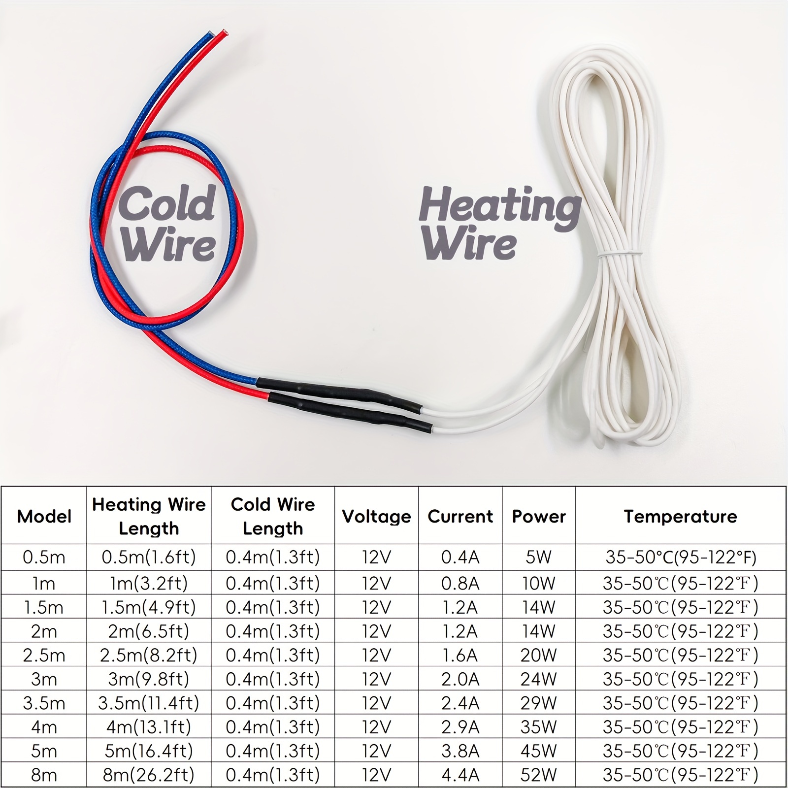 12V Silicone Rubber Low-voltage Heating Wire with Cold Wire Do Joint for Car Seats/Electric Blankets/Heating Pads/Floor Mat. 